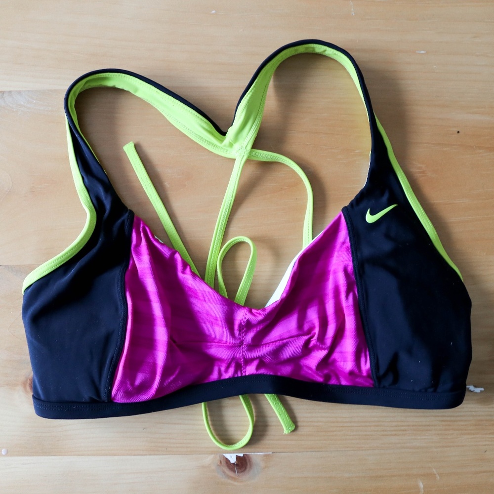 Nike Black and Magenta Sporty Swim Suit Top
